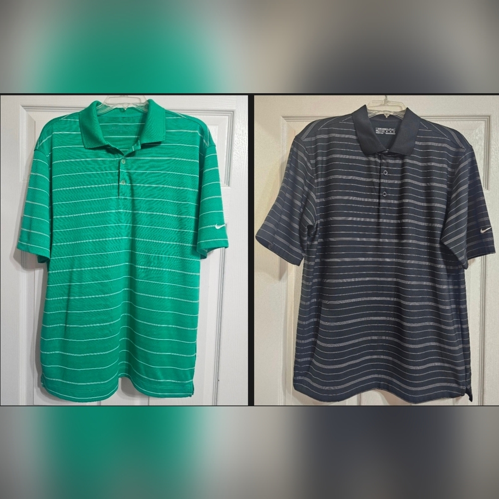 Nike Men's Polo Shirts Green & White Stripes and Black & Gray Stripes